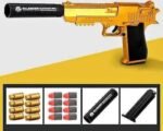 Gold Desert Eagle Nerf Kids Toy Gun w/ Silencer + Bullets Golden