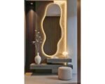 Asymmetrical mirror with LED lights. 5.2ft x 2ft Irregular designer floating mirror 1400x400mm