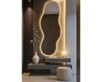 Asymmetrical mirror with LED lights. 5.2ft x 2ft Irregular designer floating mirror 1400x400mm - Image 3