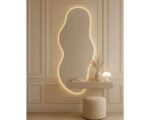 Asymmetrical mirror with LED lights. 5.2ft x 2ft Irregular designer floating mirror 1400x400mm - Image 4